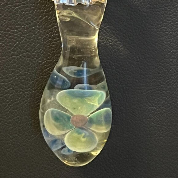 Vintage Lampwork Art Glass Pendant with 3D Blue Flower + Sterling Silver Chain - Picture 2 of 7